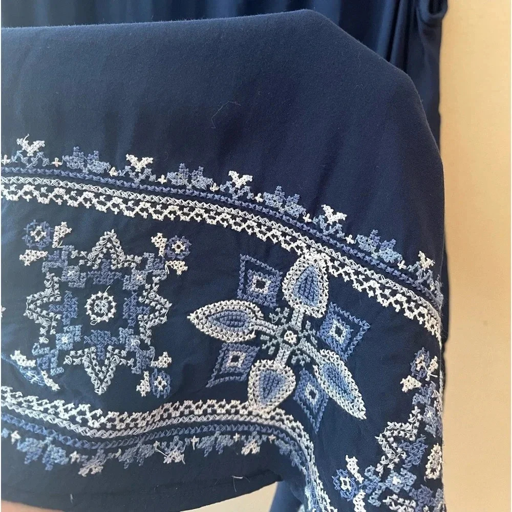 J. Jill‎ Dress Sleeveless Embroidered Blue XS Mini Knee Length Spring Summer - Picture 5 of 9